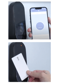 スマートフォンアプリとICカードでスマートロックを解錠する様子